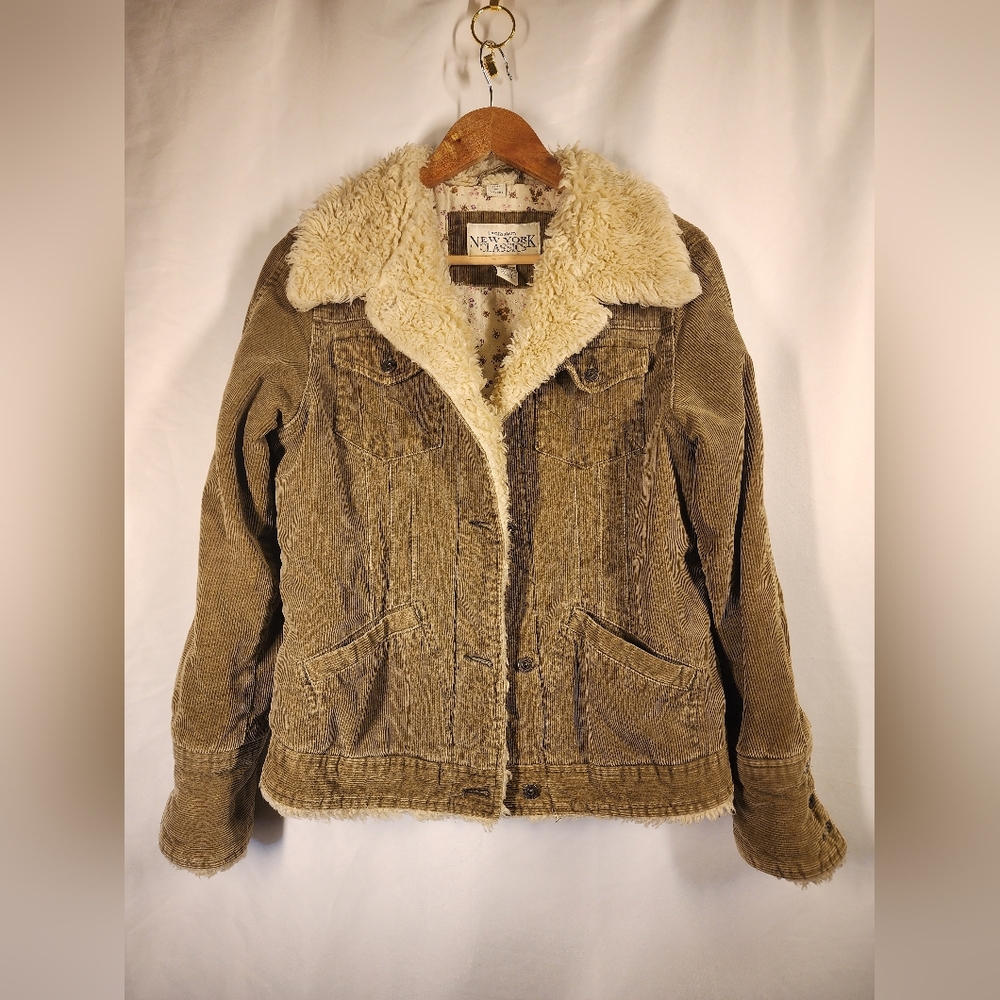 Vintage 90's Women's Corduroy Sherpa Coat Size Medium Olive Green